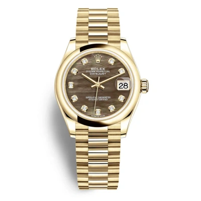 Rolex Datejust 31 Black Mother Of Pearl Diamond Ladies 18kt Yellow Gold President Watch 278248bkmdp
