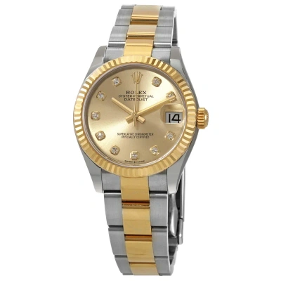 Rolex Datejust 31 Champagne Diamond Dial Automatic Ladies Steel And 18kt Yellow Gold Oyster Watch 27 In Gray