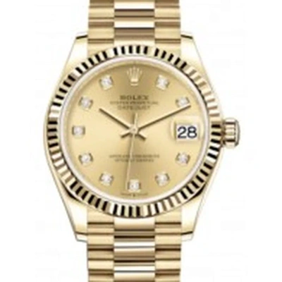 Rolex Datejust 31 Champagne Diamond Dial Ladies 18kt Yellow Gold Oyster Watch 278278cdo