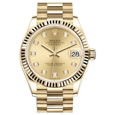 Rolex Datejust 31 Champagne Diamond Dial Ladies 18kt Yellow Gold President Watch 278278cdp