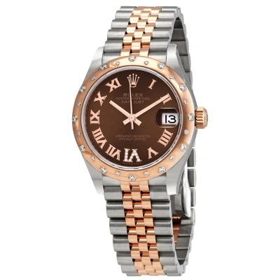 Rolex Datejust 31 Chocolate Diamond Dial Automatic Ladies Stainless Steel -18 Ct Everose Gold Jublie In Multi