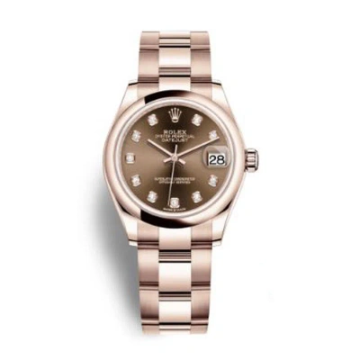 Rolex Datejust 31 Chocolate Diamond Dial Ladies 18 Ct Everose Gold Oyster Watch 278245chdo In Pink