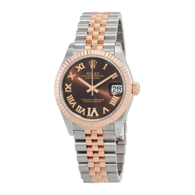 Rolex Datejust 31 Chocolate Roman Diamond Dial Automatic Ladies Steel And 18kt Everose Gold Jubilee  In Metallic