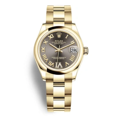 Rolex Datejust 31 Dark Grey Diamond Dial Ladies 18kt Yellow Gold Oyster Watch 278248gyrdo In Burgundy