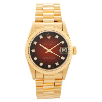 Pre-owned Rolex Datejust 31 Midsize Red Vignette Yellow Gold Watch 78278