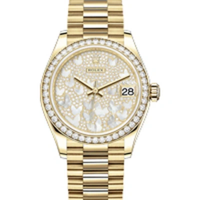 Rolex Datejust 31 Mother Of Pearl Butterfly Diamond Dial Ladies President Watch 278288pavep In Gold