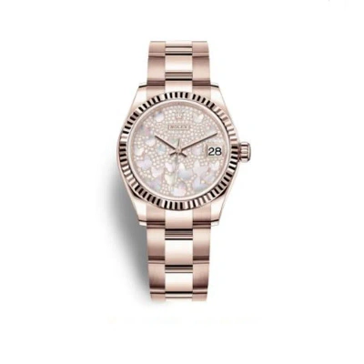Rolex Datejust 31 Mother Of Pearl Butterfly Diamond Pave Dial Ladies 18kt Everose Gold Oyster Watch