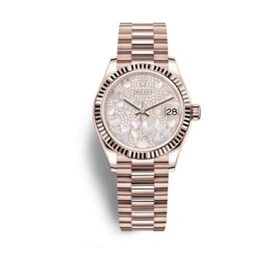 Rolex Datejust 31 Mother Of Pearl Butterfly Diamond Pave Dial Ladies 18kt Everose Gold President Wat