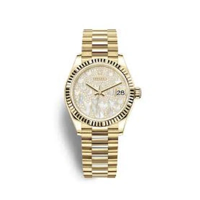 Rolex Datejust 31 Mother Of Pearl Butterfly Diamond Pave Ladies 18kt Yellow Gold President Watch 278