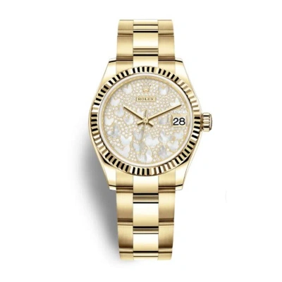 Rolex Datejust 31 Mother Of Pearl Butterfly Diamond Pave Ladies 18kt Yellow Gold Watch 278278paveo
