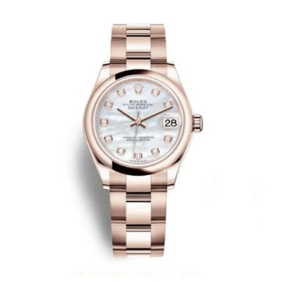 Rolex Datejust 31 Mother Of Pearl Diamond Dial Ladies 18 Ct Everose Gold Oyster Watch 278245mdo In Pink