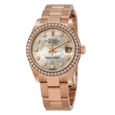 Rolex Datejust 31 Mother Of Pearl Diamond Dial Ladies 18 Ct Everose Gold Oyster Watch 278285mdo In Pink