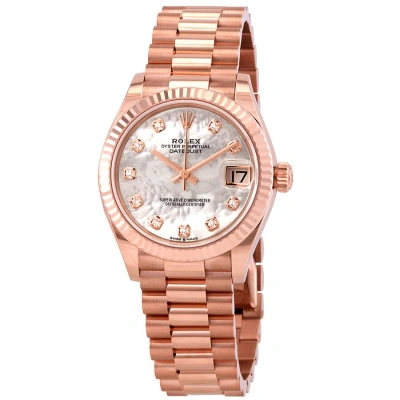 Rolex Datejust 31 Mother Of Pearl Diamond Dial Ladies 18kt Everose Gold President Watch 278275mdp In Gold / Mother Of Pearl / Rose / Rose Gold / White