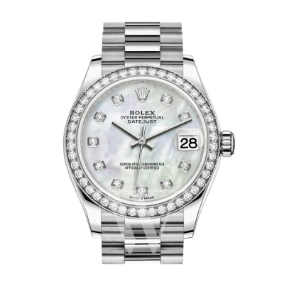 Rolex Datejust 31 Mother Of Pearl Diamond Dial Ladies 18kt White Gold President Watch 278289mdp In Metallic
