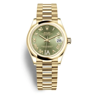 Rolex Datejust 31 Olive Green Dial Automatic Ladies 18kt Yellow Gold President Watch 278248gnrdp