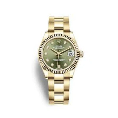 Rolex Datejust 31 Olive Green Diamond Dial 18kt Yellow Gold Oyster Ladies Watch 278278gndo In Gray