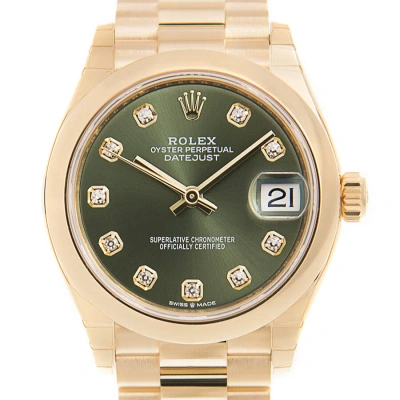 Rolex Datejust 31 Olive Green Diamond Dial Automatic Ladies 18kt Yellow Gold President Watch 278248g