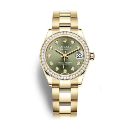 Rolex Datejust 31 Olive Green Diamond Dial Ladies 18kt Yellow Gold Oyster Watch 278288gndo