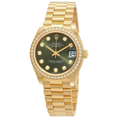 Rolex Datejust 31 Olive Green Diamond Dial Ladies 18kt Yellow Gold President Watch 278288gndp