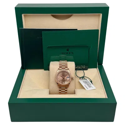 Pre-owned Rolex Datejust 31 President 18k Rose Gold Pink Diamond Dial Watch 278275 In Red