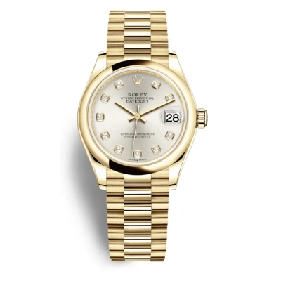 Rolex Datejust 31 Silver Diamond Dial Automatic Ladies 18kt Yellow Gold Oyster Watch 278248sdp