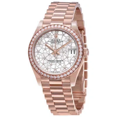 Pre-owned Rolex Datejust 31 Silver Floral Motif Diamond Dial Ladies 18kt Everose Gold