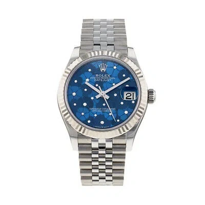 Pre-owned Rolex Datejust 31 Watch 31mm Blue Blue Floral Motif Dial Stainless Steel 278274