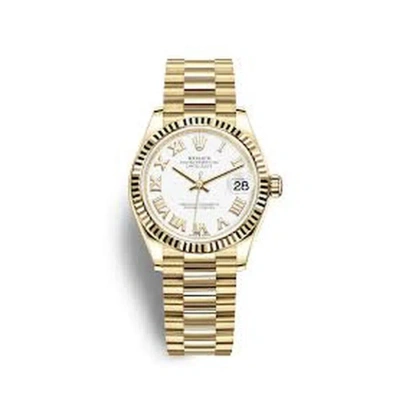 Rolex Datejust 31 White Dial Automatic Ladies 18kt Yellow Gold President Watch 278278wrp In Green