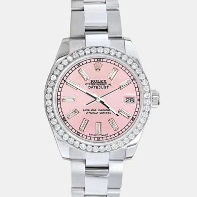 Pre-owned Rolex Datejust 31mm 1.2ct Diamond Bezel Pink Baguette Diamond Dial 178240 Wristwatch
