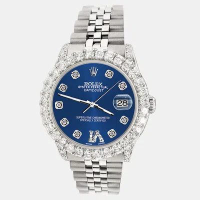 Pre-owned Rolex Datejust 31mm 2.95ct Diamond Bezel Lugs Cobalt Blue Roman Vi Dial Steel Midsize Wristwatch