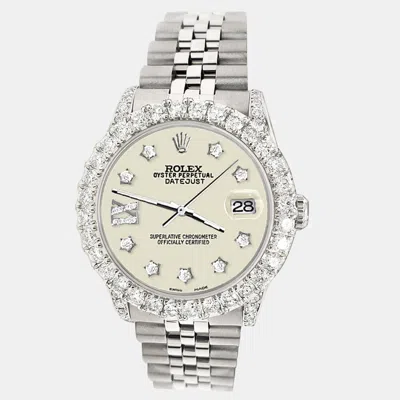 Pre-owned Rolex Datejust 31mm 2.95ct Diamond Bezel Lugs Linen White Roman Ix Star Dial Midsize Wristwatch