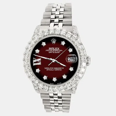 Pre-owned Rolex Datejust 31mm 2.95ct Diamond Bezel Lugs Maroon Vignette Roman Ix Star Dial Midsize Wristwatch In Red