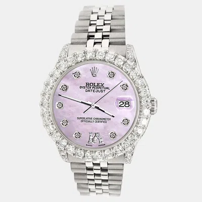 Pre-owned Rolex Datejust 31mm 2.95ct Diamond Bezel Lugs Pink Pearl Roman Vi Dial Steel Midsize Wristwatch