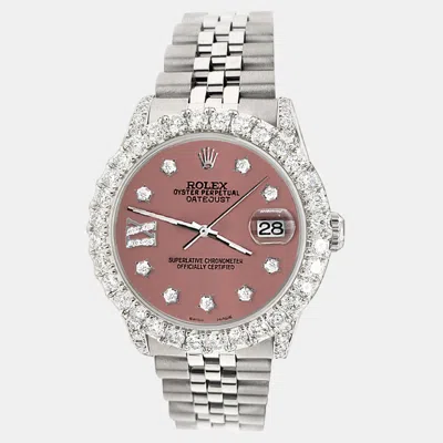 Pre-owned Rolex Datejust 31mm 2.95ct Diamond Bezel Lugs Salmon Roman Ix Star Dial Midsize Wristwatch In Pink