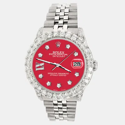 Pre-owned Rolex Datejust 31mm 2.95ct Diamond Bezel Lugs Scarlet Red Roman Ix Star Dial Midsize Wristwatch