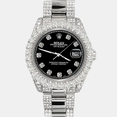 Pre-owned Rolex Datejust 31mm Pave 7.2ct Iced Diamond Black Track Wristwatch 178240