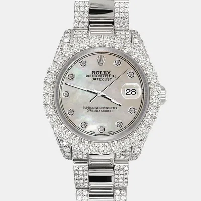 Pre-owned Rolex Datejust 31mm Pave 7.2ct Iced Diamond Champagne Mop Track Wristwatch 178240 In Gold
