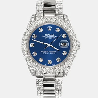 Pre-owned Rolex Datejust 31mm Pave 7.2ct Iced Diamond Cobalt Blue Wristwatch 178240