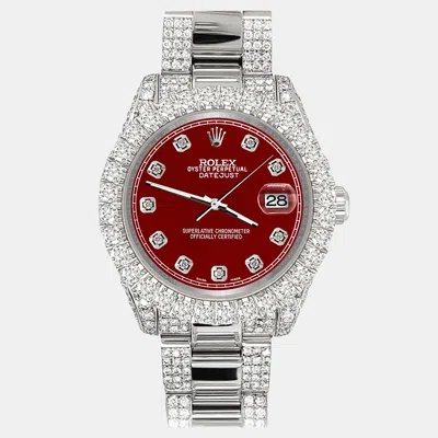Pre-owned Rolex Datejust 31mm Pave 7.2ct Iced Diamond Imperial Red Track Wristwatch 178240