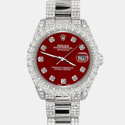 Pre-owned Rolex Datejust 31mm Pave 7.2ct Iced Diamond Imperial Red Wristwatch 178240