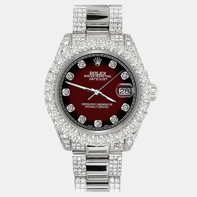 Pre-owned Rolex Datejust 31mm Pave 7.2ct Iced Diamond Maroon Vignette Track Wristwatch 178240 In Brown