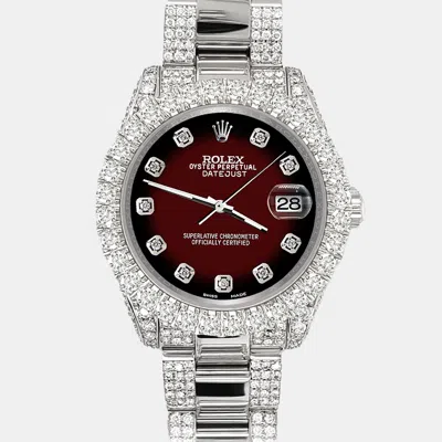 Pre-owned Rolex Datejust 31mm Pave 7.2ct Iced Diamond Maroon Vignette Wristwatch 178240 In Brown