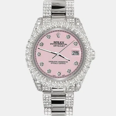Pre-owned Rolex Datejust 31mm Pave 7.2ct Iced Diamond Orchid Pink Track Wristwatch 178240