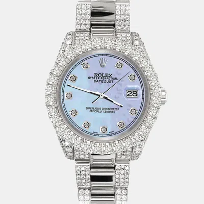 Pre-owned Rolex Datejust 31mm Pave 7.2ct Iced Diamond Purple Mop Track Wristwatch 178240