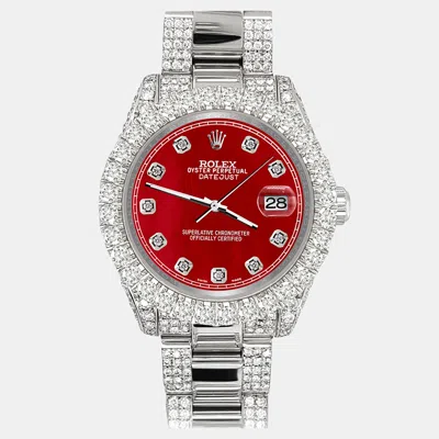 Pre-owned Rolex Datejust 31mm Pave 7.2ct Iced Diamond Red Mop Track Wristwatch 178240