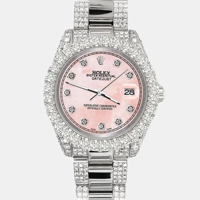 Pre-owned Rolex Datejust 31mm Pave 7.2ct Iced Diamond Royal Pink Mop Track Wristwatch 178240