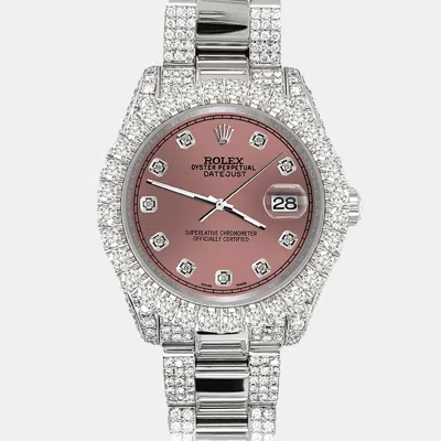 Pre-owned Rolex Datejust 31mm Pave 7.2ct Iced Diamond Salmon Track Wristwatch 178240 In Pink