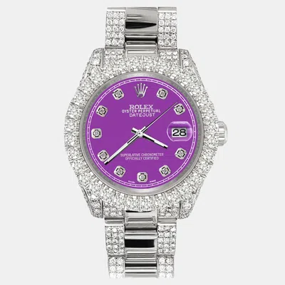 Pre-owned Rolex Datejust 31mm Pave 7.2ct Iced Diamond Sangria Purple Track Wristwatch 178240
