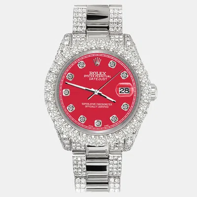 Pre-owned Rolex Datejust 31mm Pave 7.2ct Iced Diamond Scarlet Red Track Wristwatch 178240