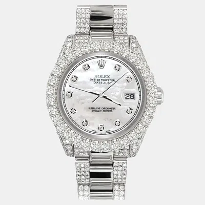 Pre-owned Rolex Datejust 31mm Pave 7.2ct Iced Diamond White Mop Track Wristwatch 178240